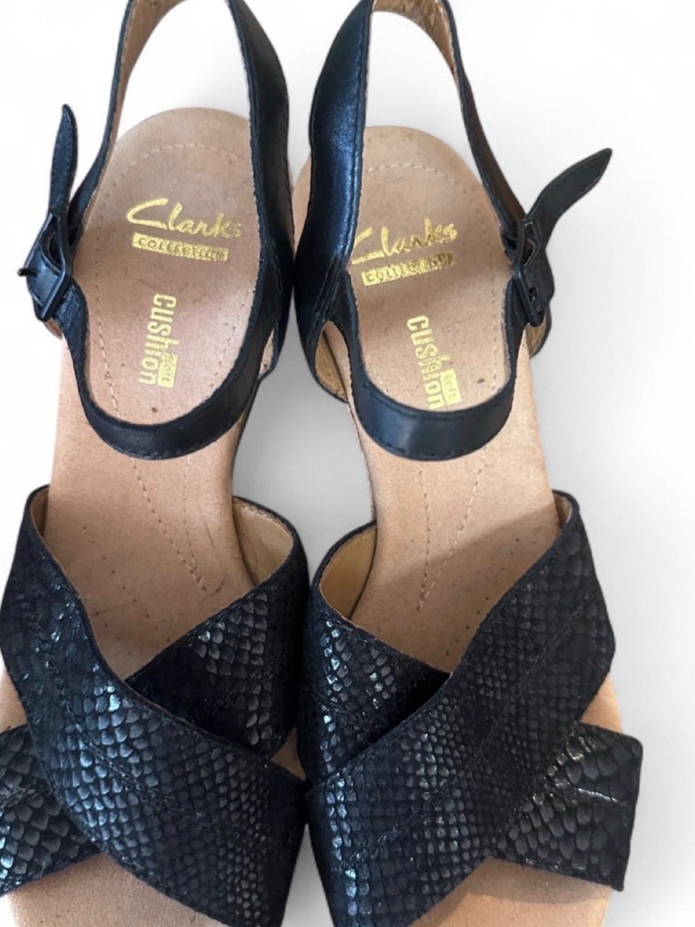 Clarks Black Crisscross Snake-Embossed Leather Sandal - Picture 6 of 7